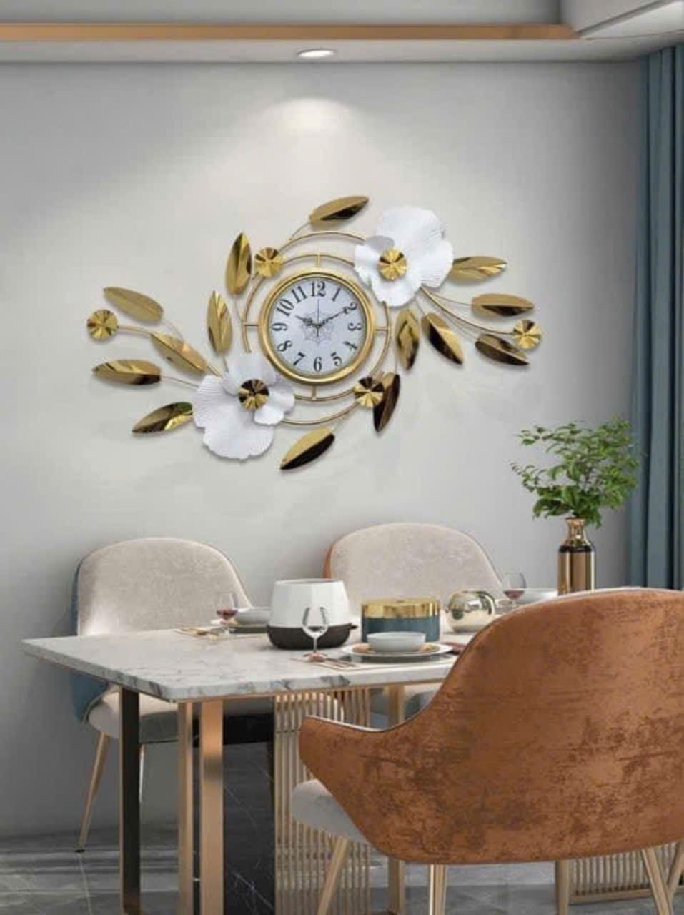 Đồng hồ decor hoa lá hiện đại